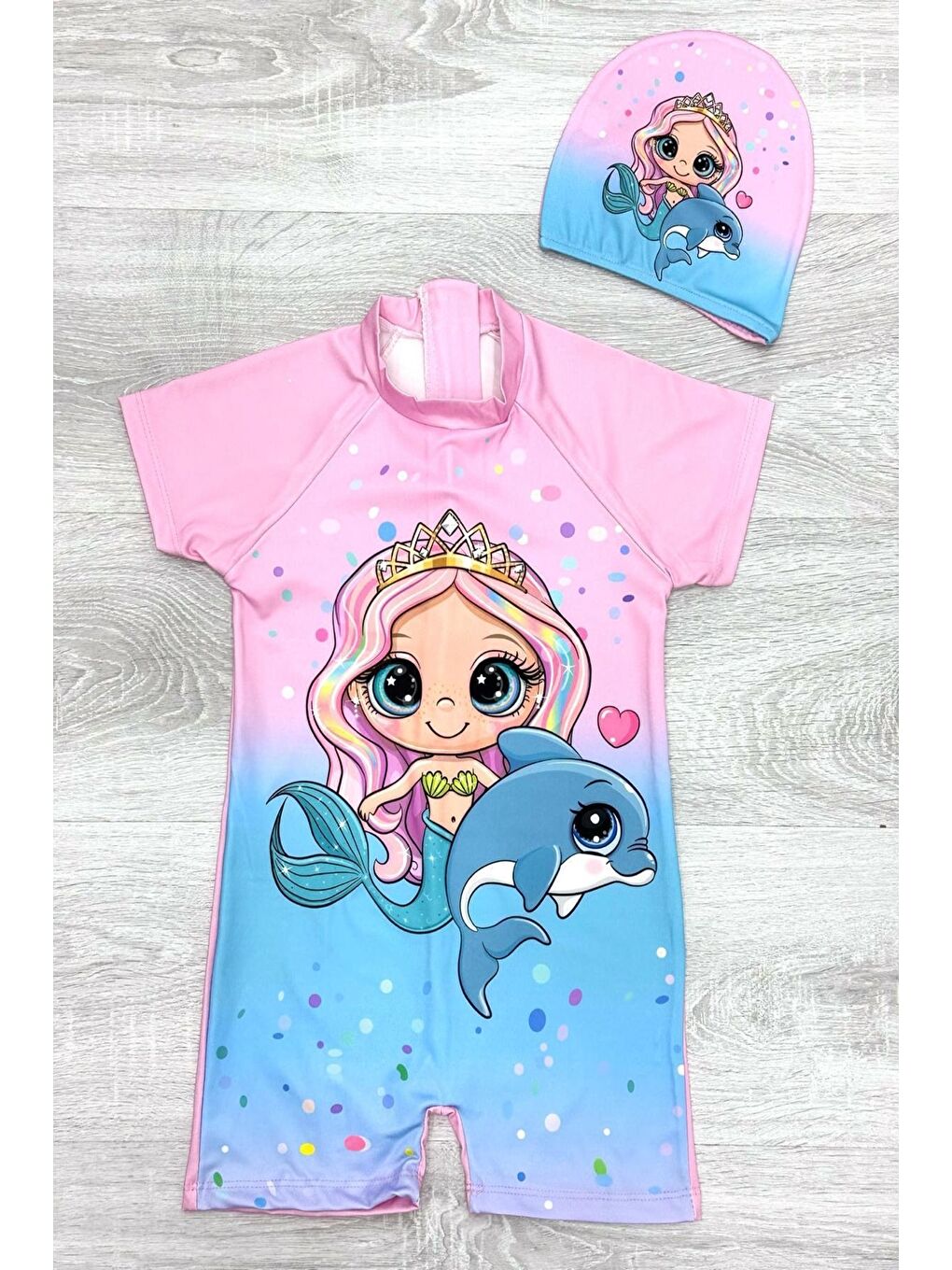 Pembe Kız Çocuk Fermuarlı Mayo Takımı 5-16 Yaş 12242