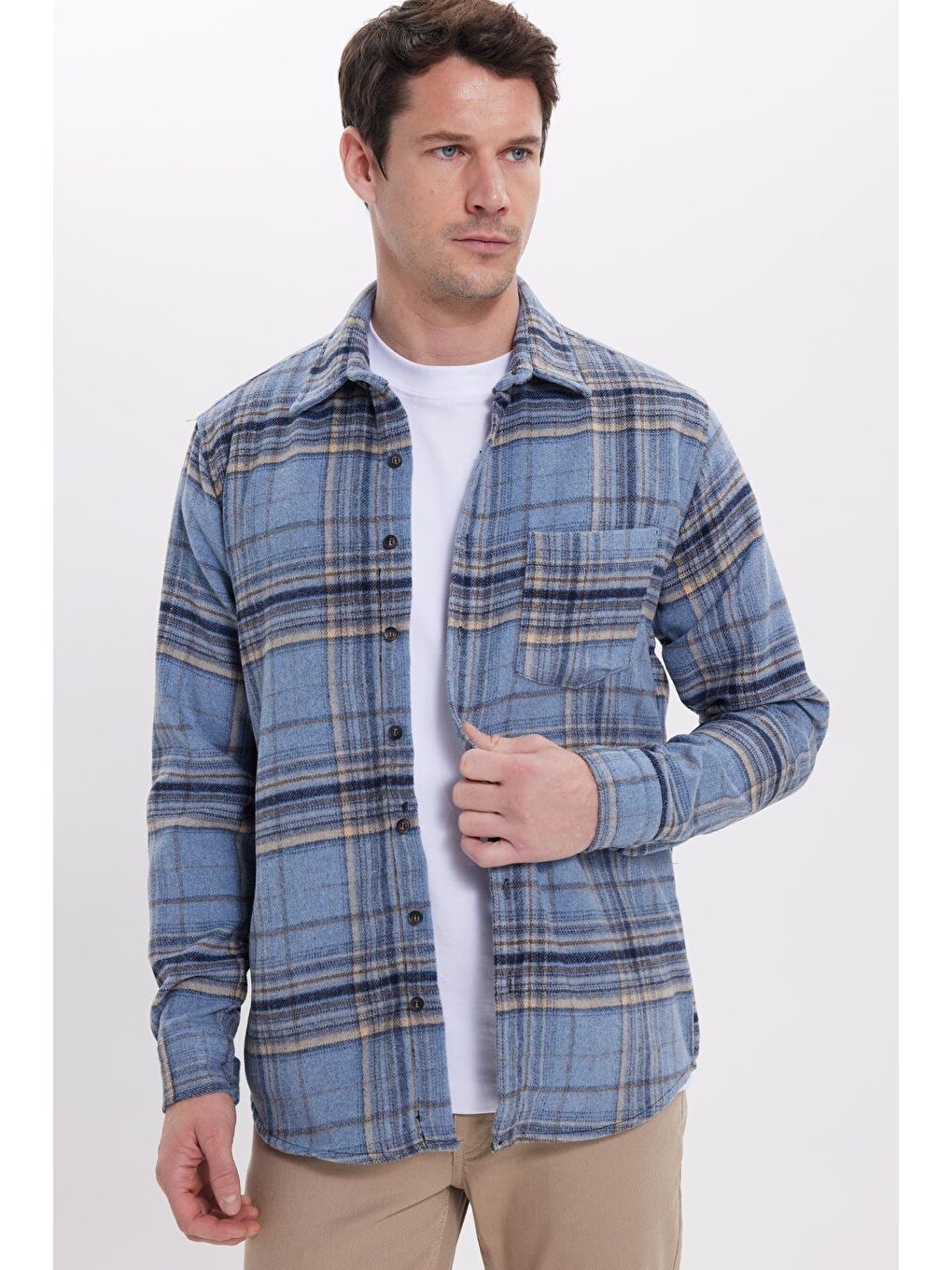 Mavi Erkek Regular Fit Rahat Kesim Kışlık Kareli Oduncu Gömlek-4
