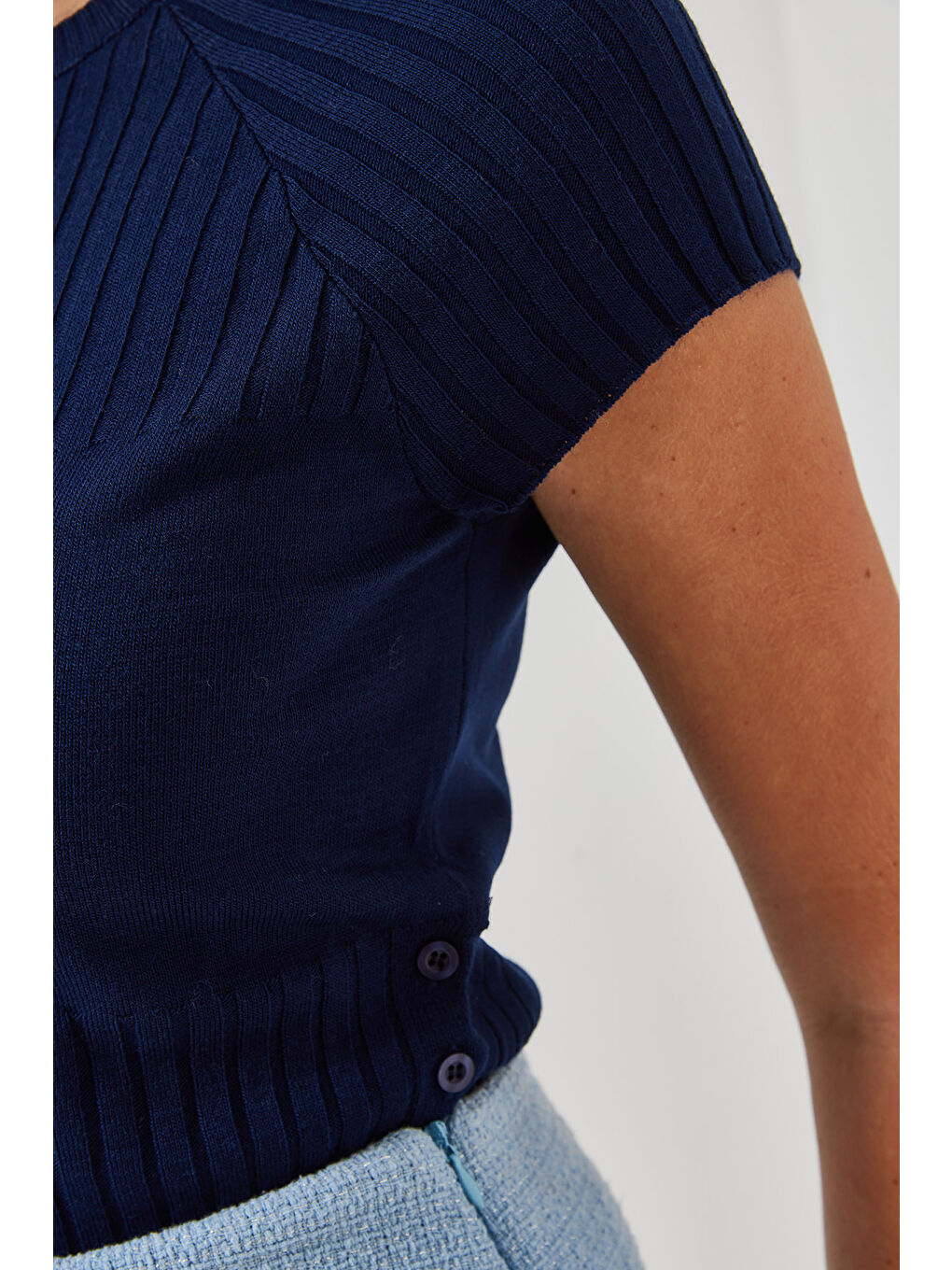 Lacivert Kadın Yandan Düğmeli Kazak-1