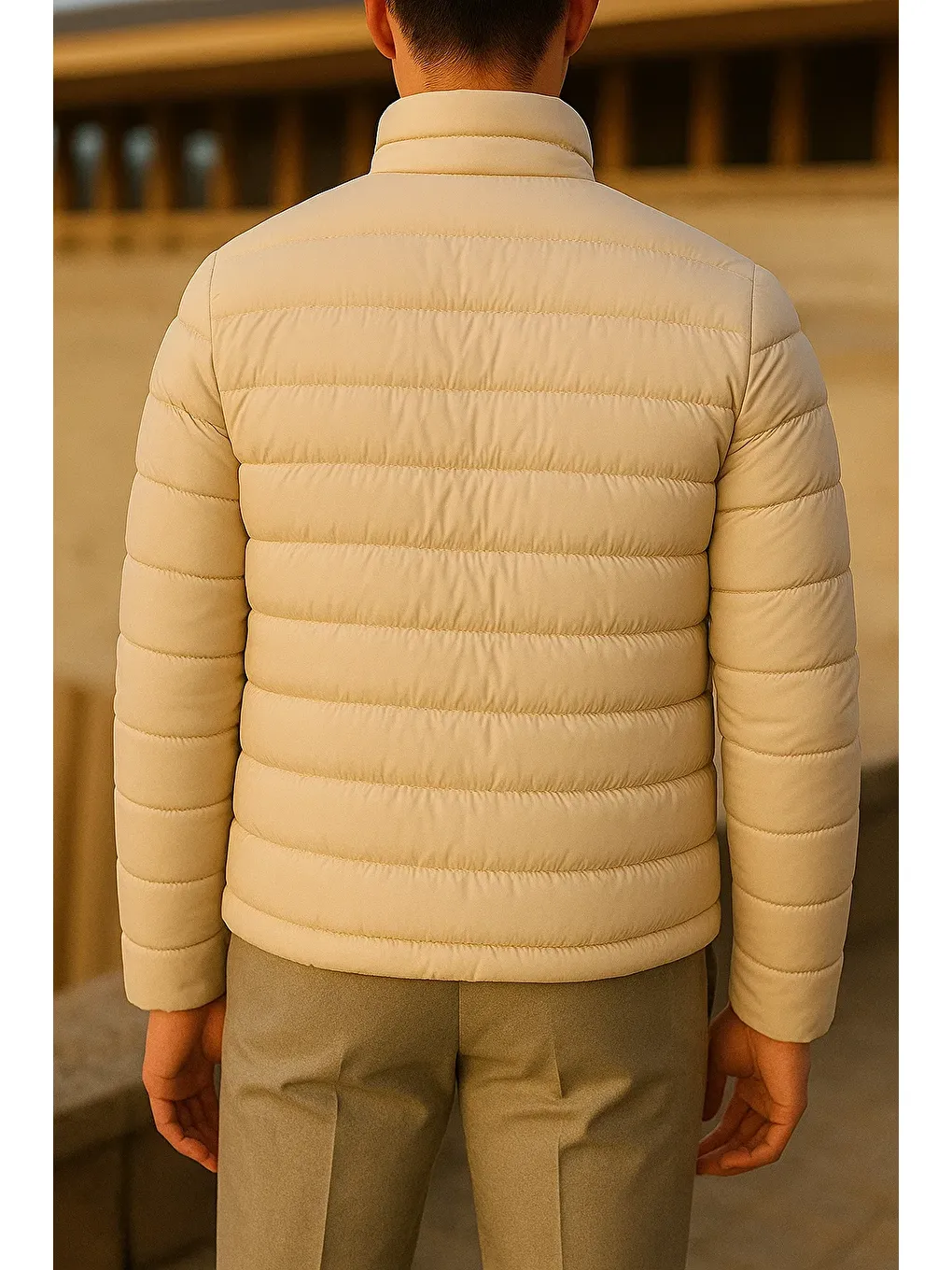 Ekru Erkek Kışlık Comfort Trend Günlük Krem Şişme Mont-4