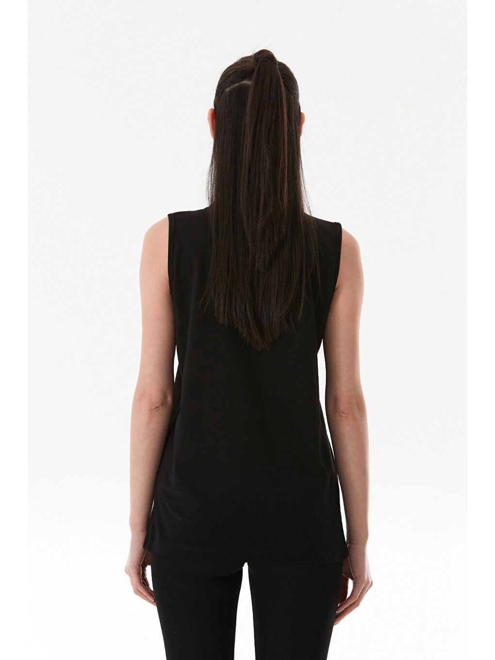 Siyah Basic Dik Yaka Kolsuz Oversize Tişört-3