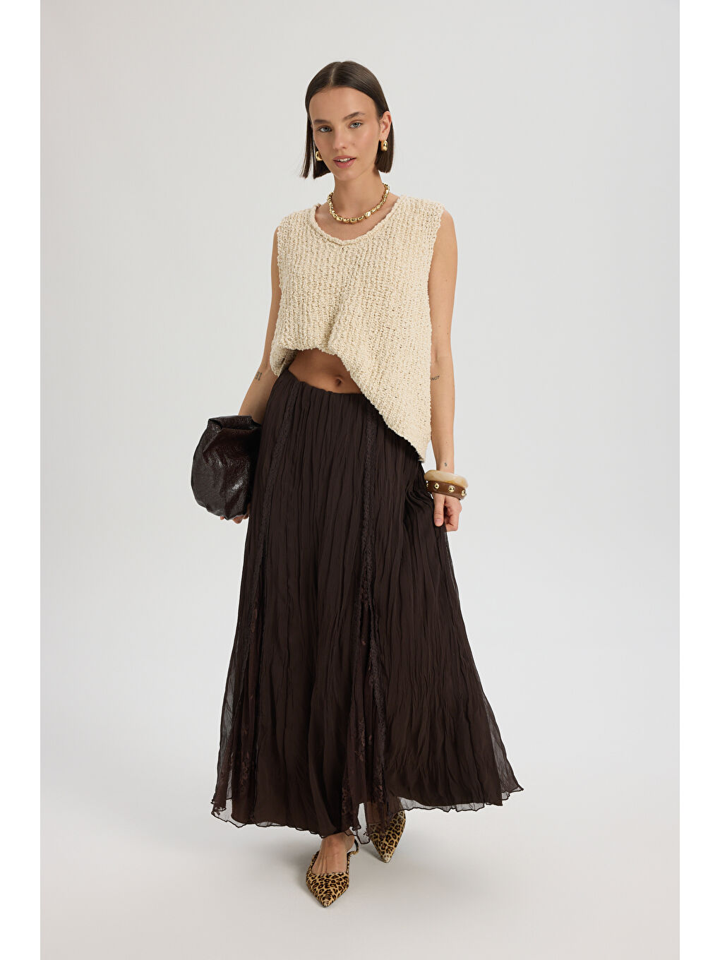 Kahverengi Aurore Dantel Detay Kahve Etek
