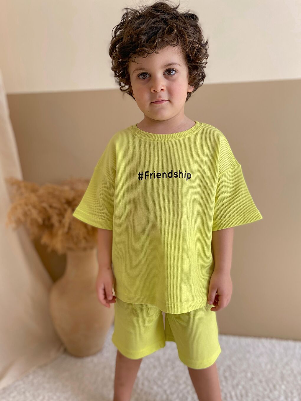 Sarı Waffle Baskılı İkili Takım