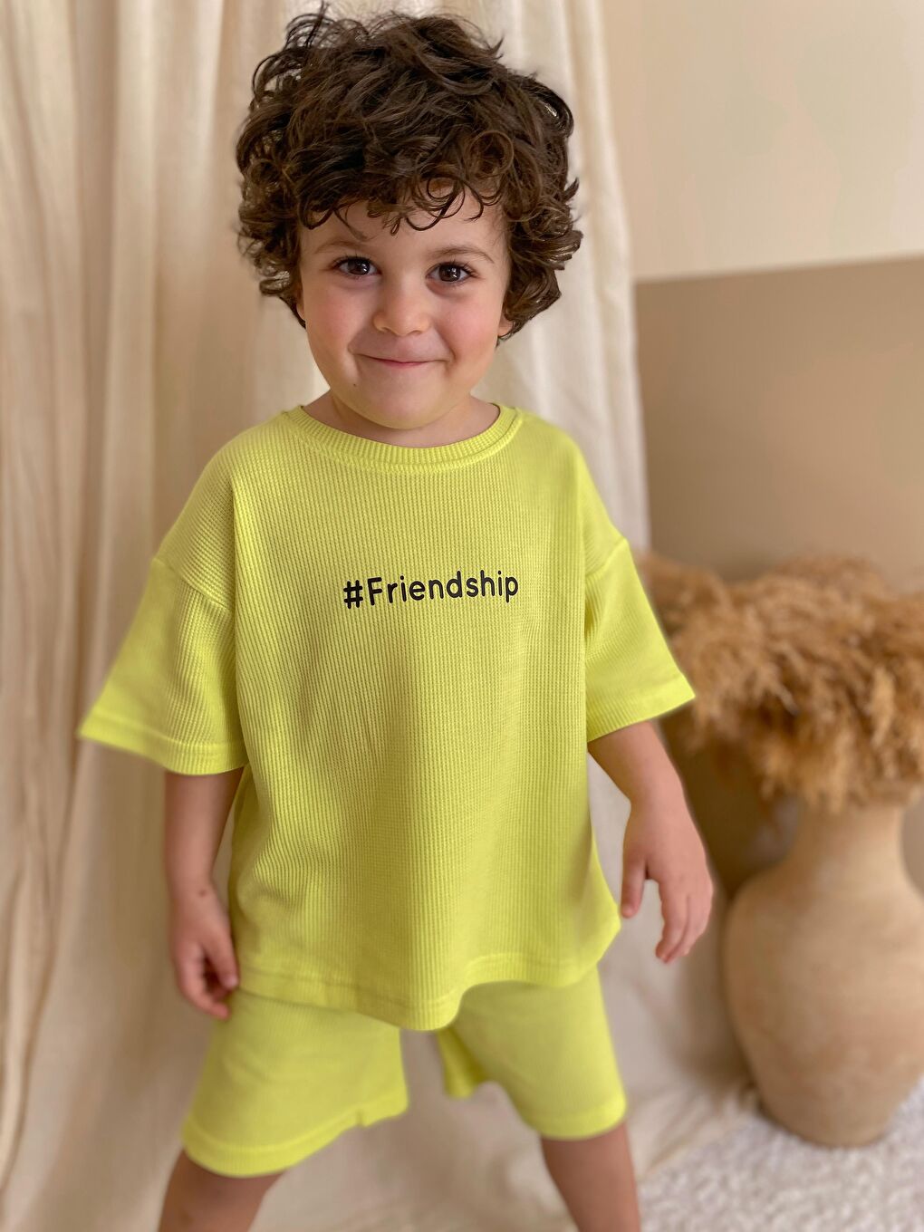 Sarı Waffle Baskılı İkili Takım-1