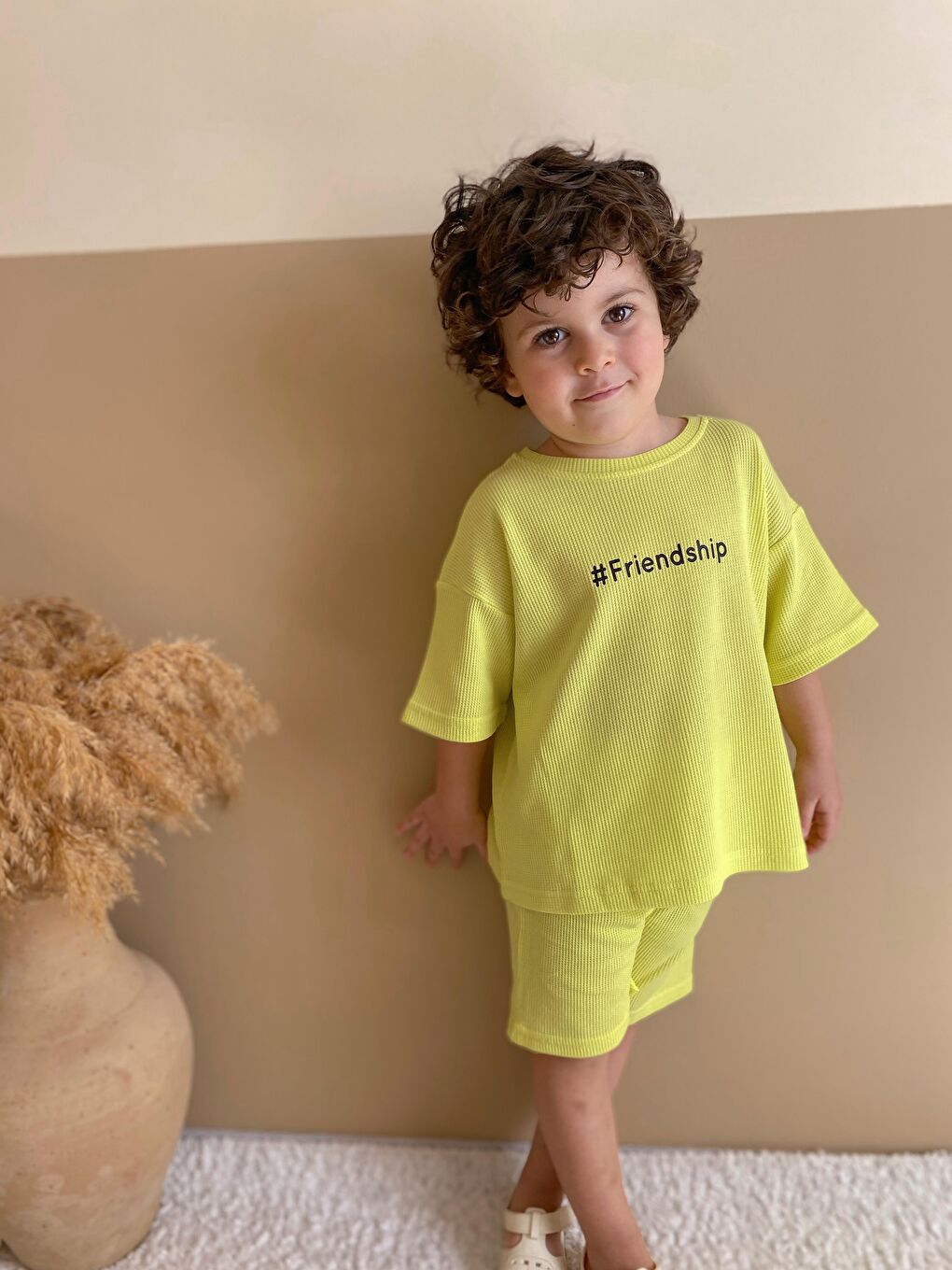 Sarı Waffle Baskılı İkili Takım-2