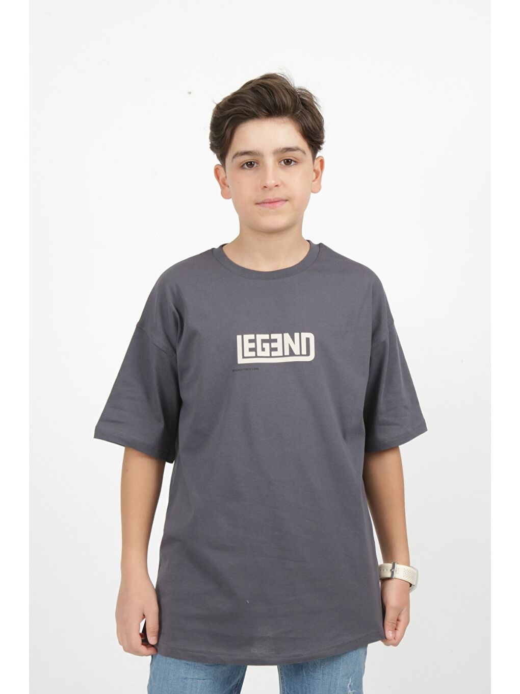 Antrasit Erkek Çocuk Baskılı Tişört-1