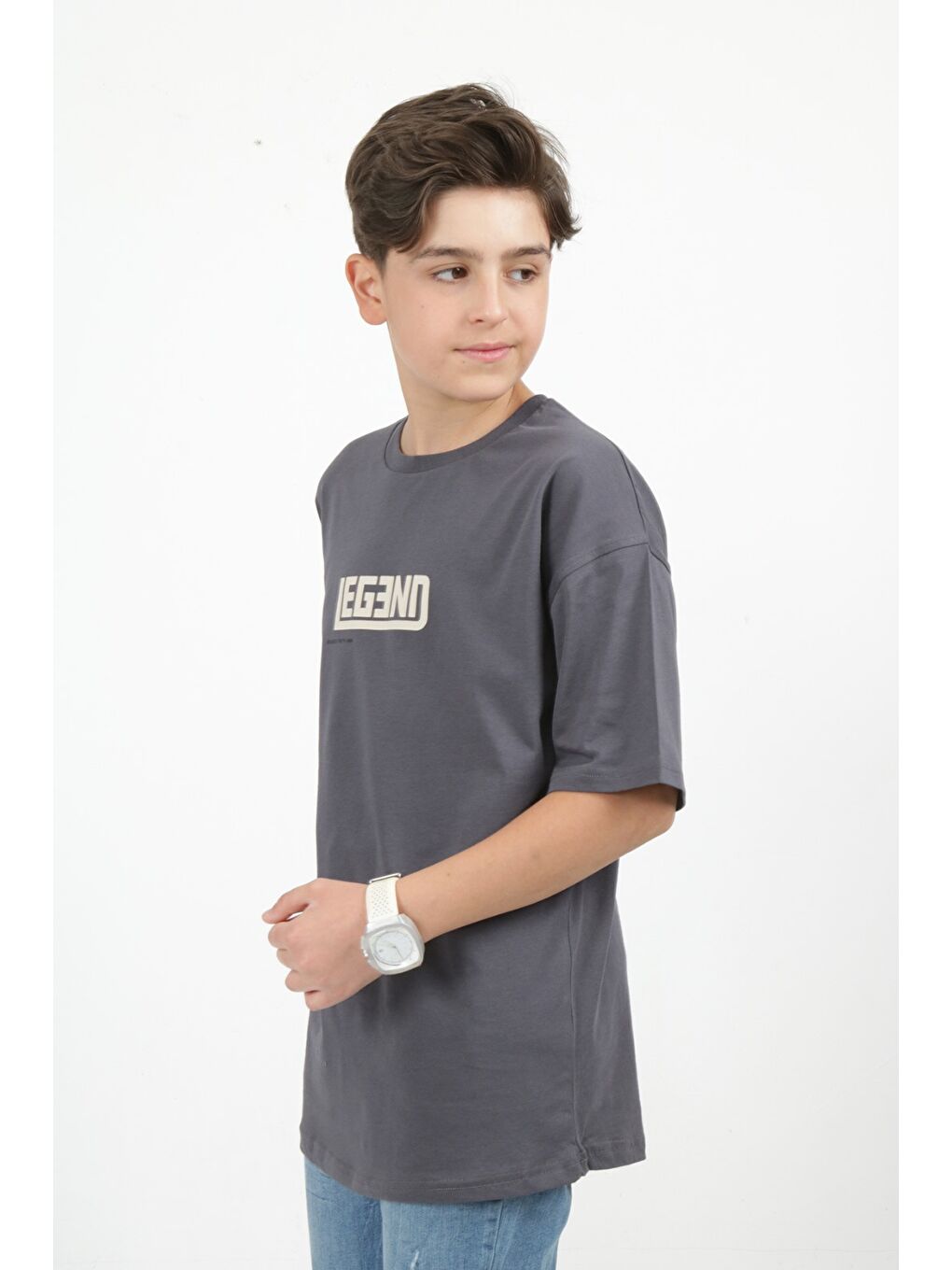 Antrasit Erkek Çocuk Baskılı Tişört-2
