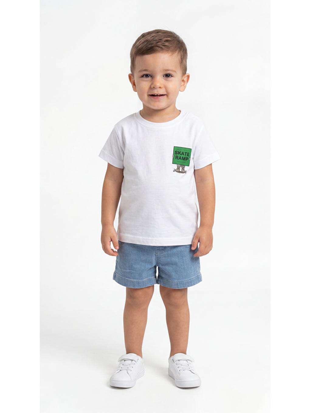 Beyaz Skate Ramp Baskılı Erkek Bebek Alt Üst Takım