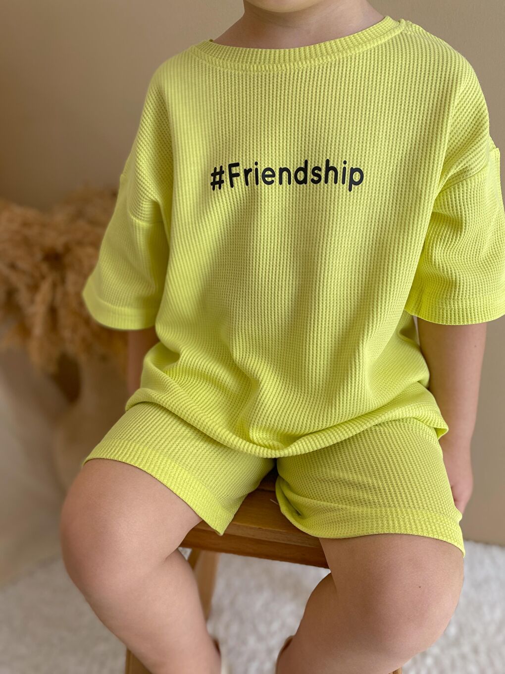 Sarı Waffle Baskılı İkili Takım-3