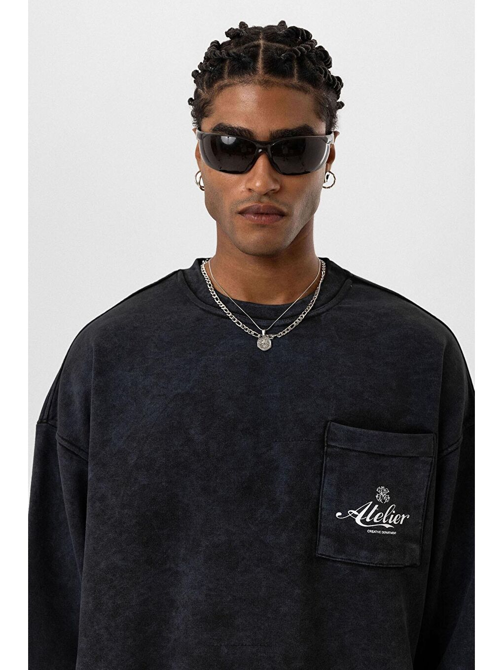Yıkamalı Oversize Cep Detaylı Sweatshirt Siyah-3