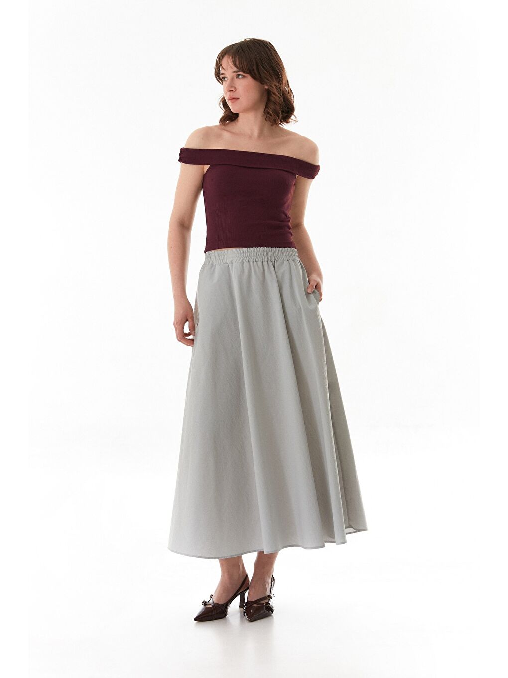 Gri Beli Lastikli Cepli Terikoton Etek