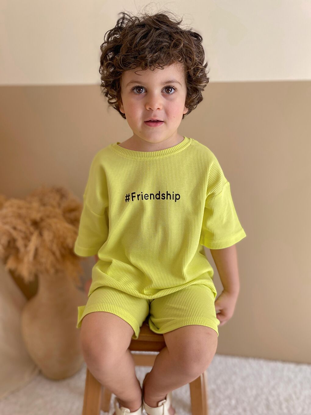 Sarı Waffle Baskılı İkili Takım-4