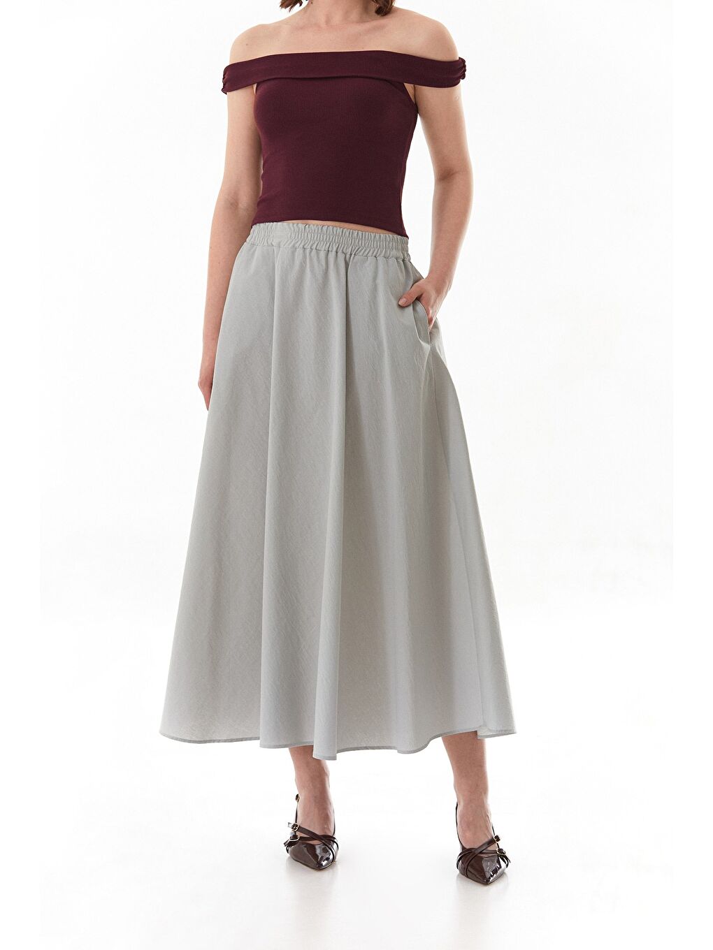 Gri Beli Lastikli Cepli Terikoton Etek-2