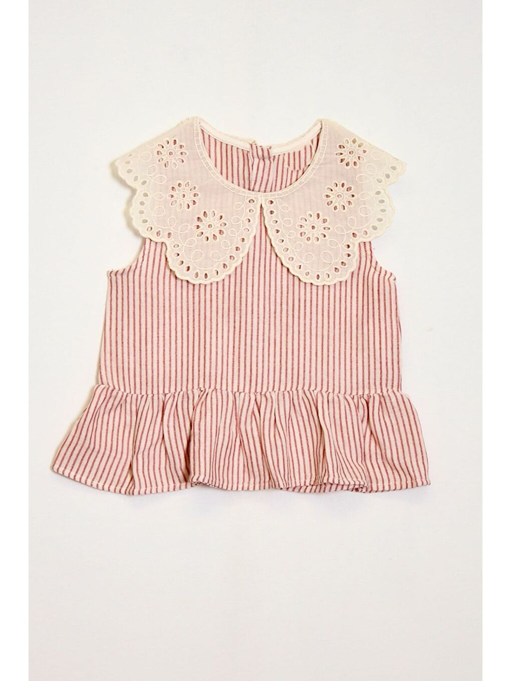 Pembe Kız Çocuk Müslin Kumaş Dantel Yakalı Takım Elbise 4-10 Yaş 12240-1