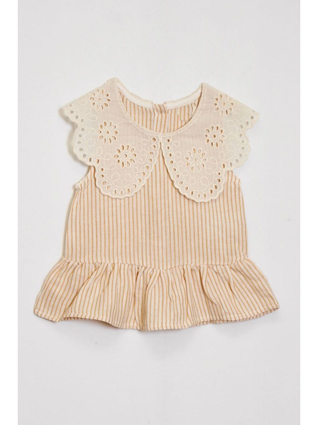 Ekru Kız Çocuk Müslin Kumaş Dantel Yakalı Takım Elbise 4-10 Yaş 12240-1
