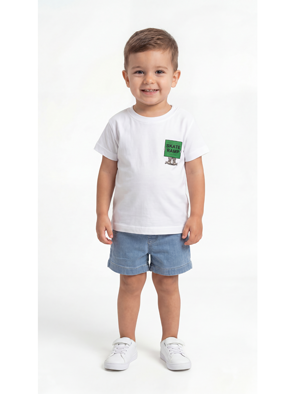 Beyaz Skate Ramp Baskılı Erkek Bebek Alt Üst Takım-1