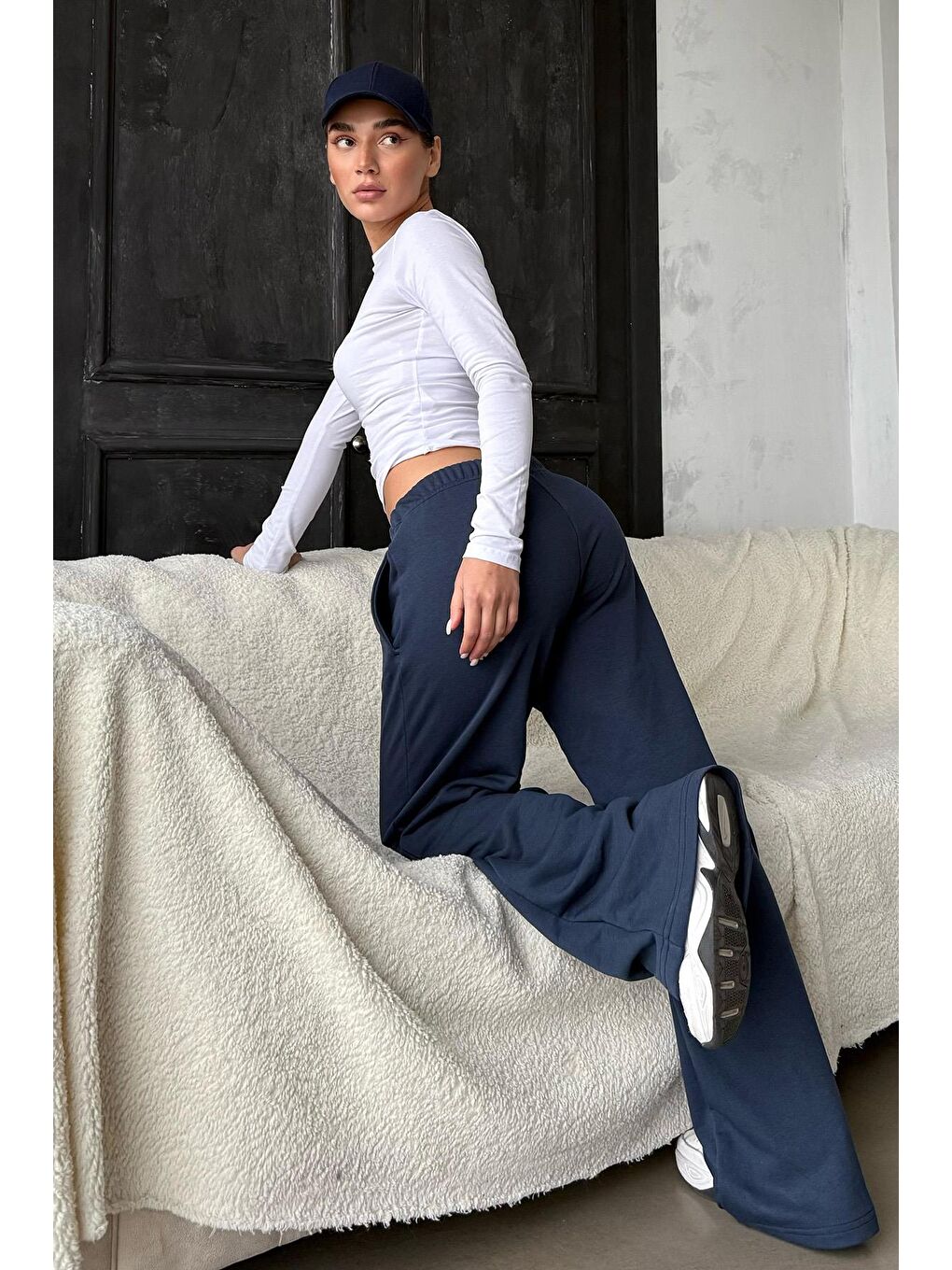 Lacivert Bol Paça Kadın Eşofman Altı Mg2279-1