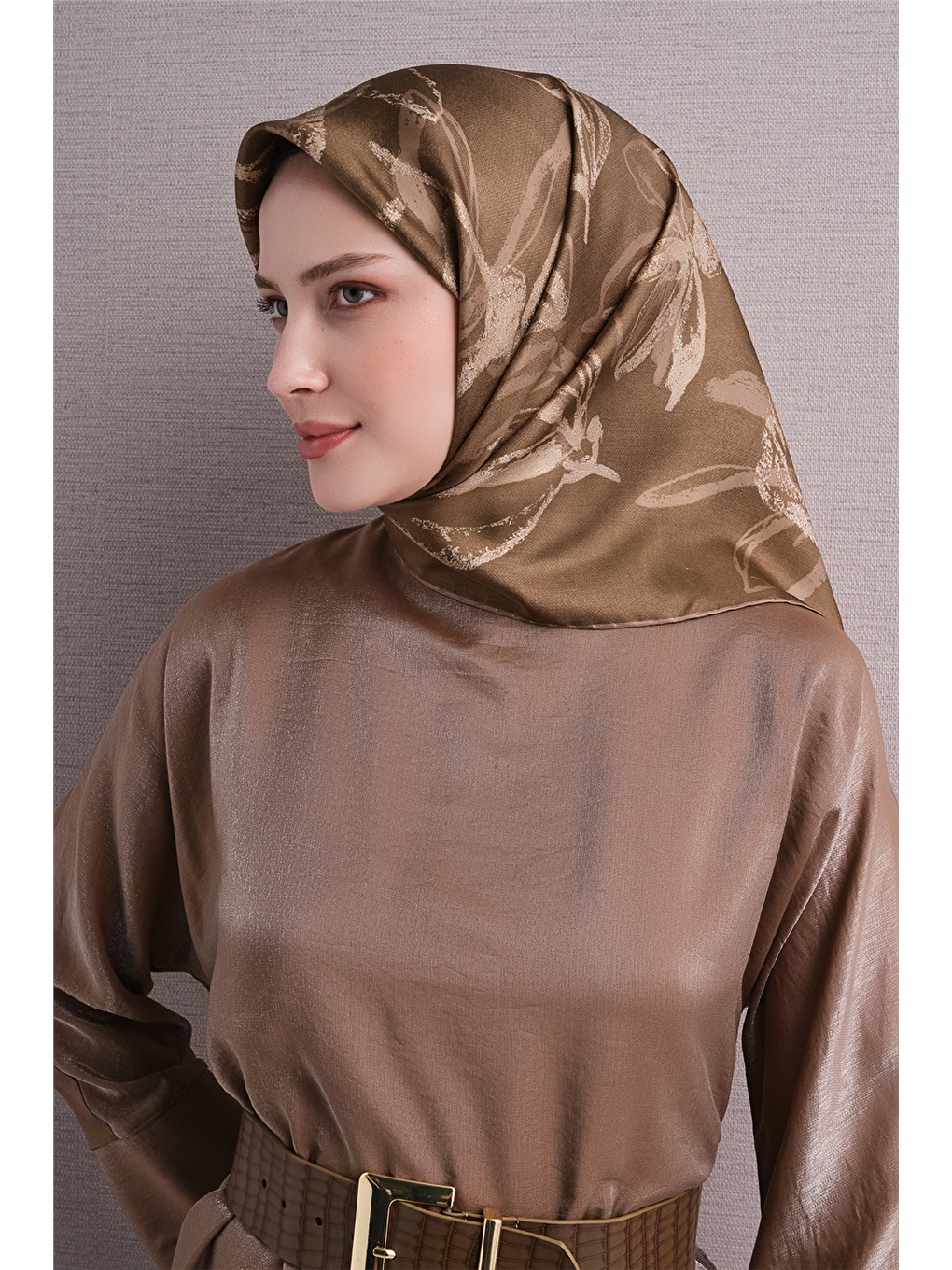 Kahverengi Saf İpek Twill Eşarp 9600d 82-1