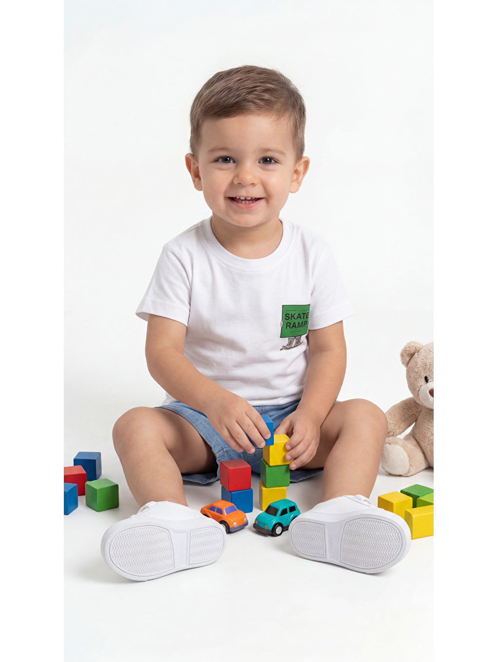 Beyaz Skate Ramp Baskılı Erkek Bebek Alt Üst Takım-2