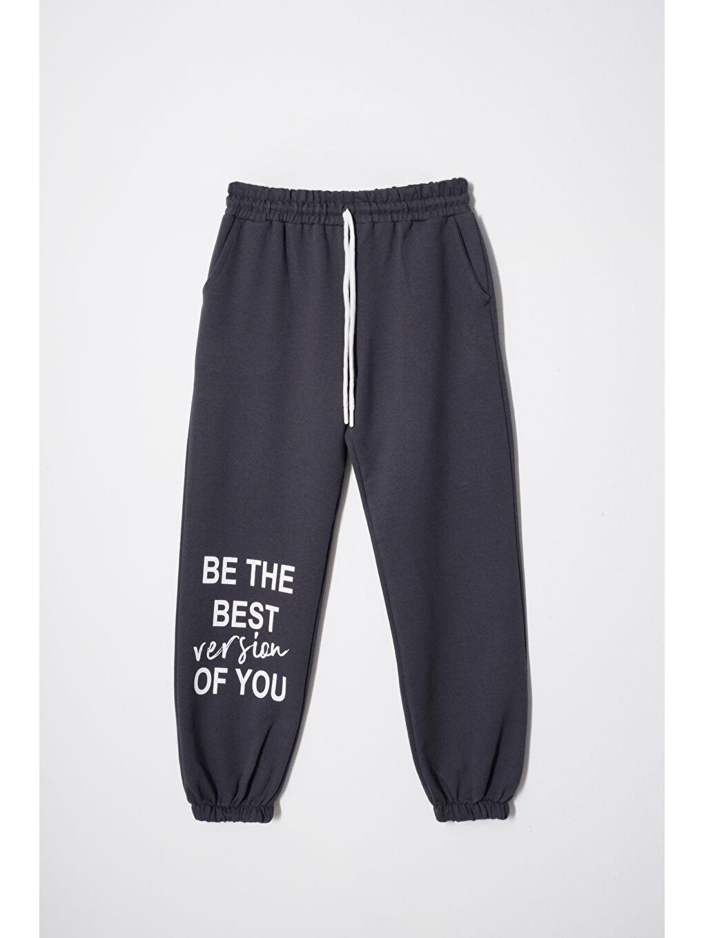 Gri version Baskılı Lastikli Paça Füme Renk Kız Çocuk Eşofman Tek Alt