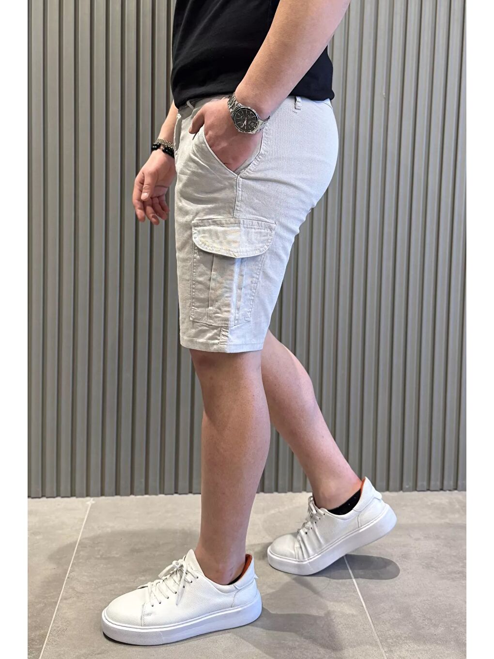 Bej Kargo Cepli Erkek Şort-1