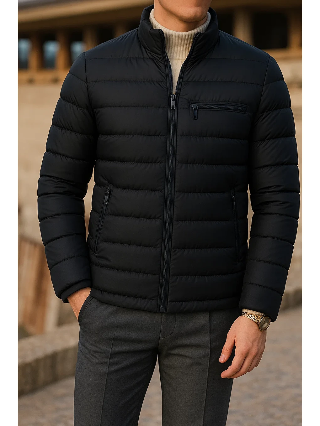 Erkek Kışlık Comfort Trend Günlük K.Lacivert Şişme Mont-1