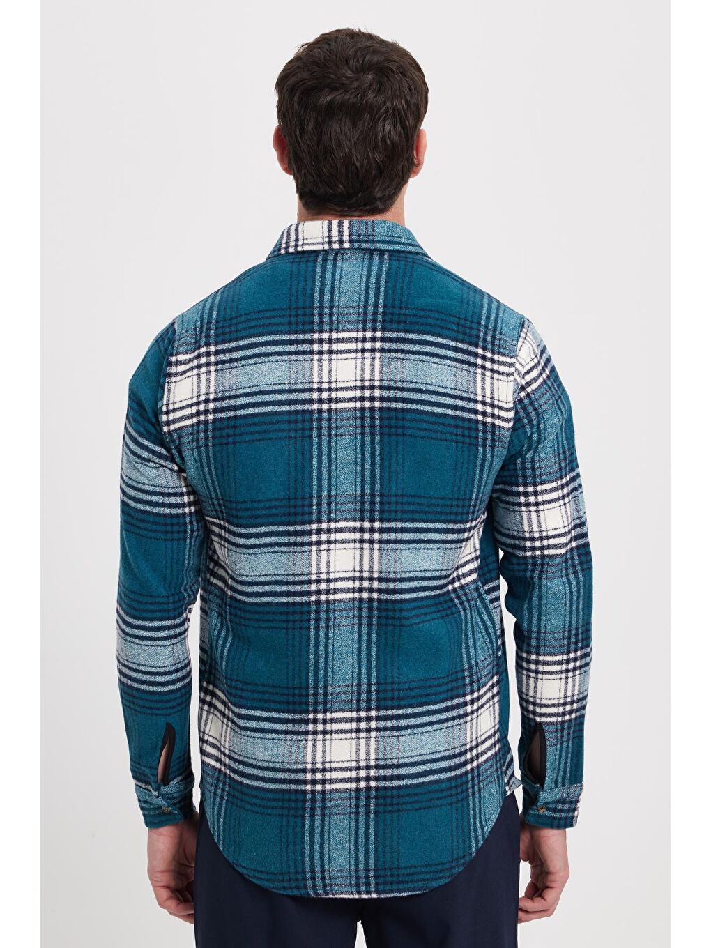 Petrol Erkek Slim Fit Dar Kesim Kareli Kışlık Oduncu Gömlek-5