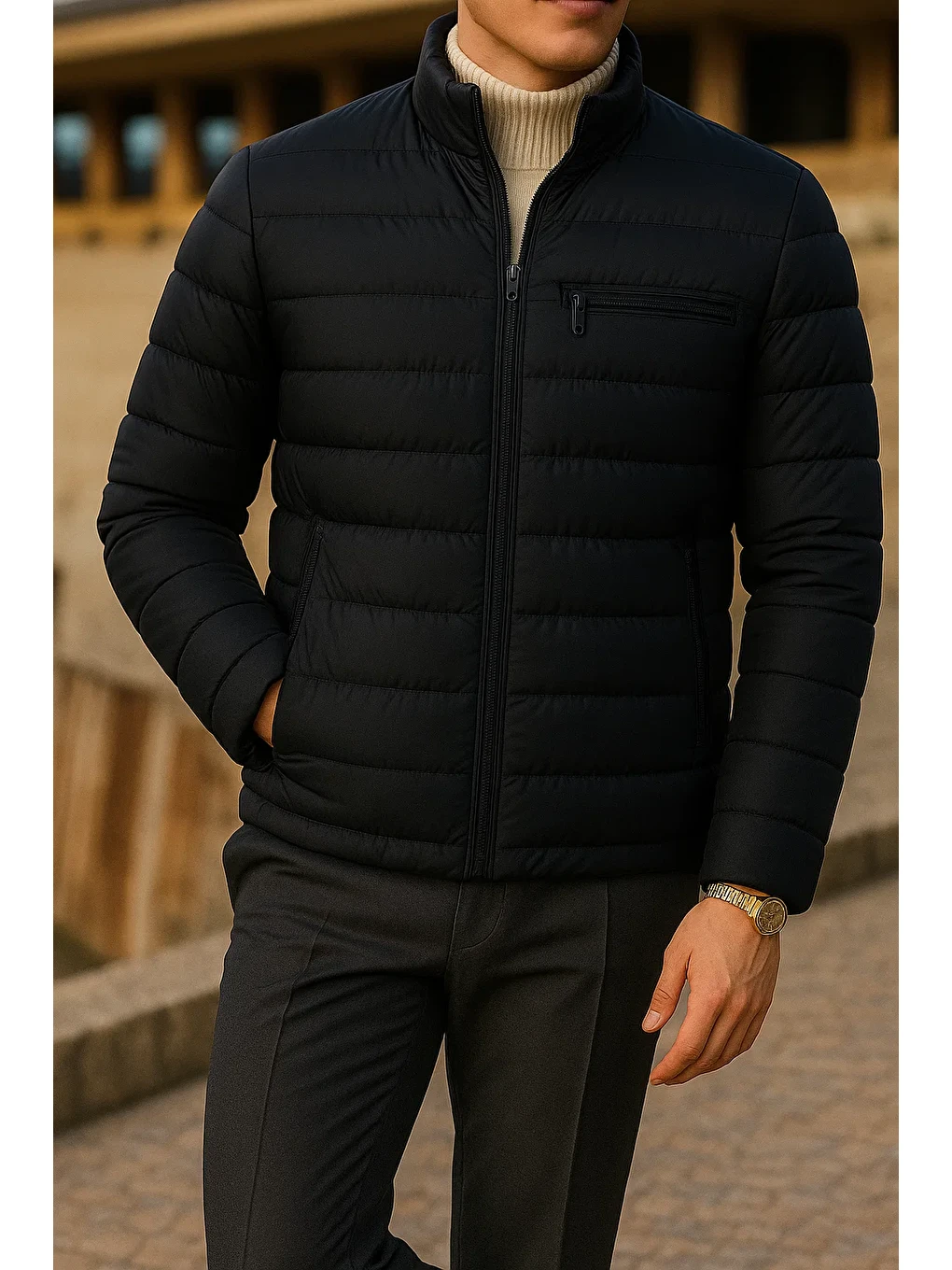 Erkek Kışlık Comfort Trend Günlük K.Lacivert Şişme Mont-2