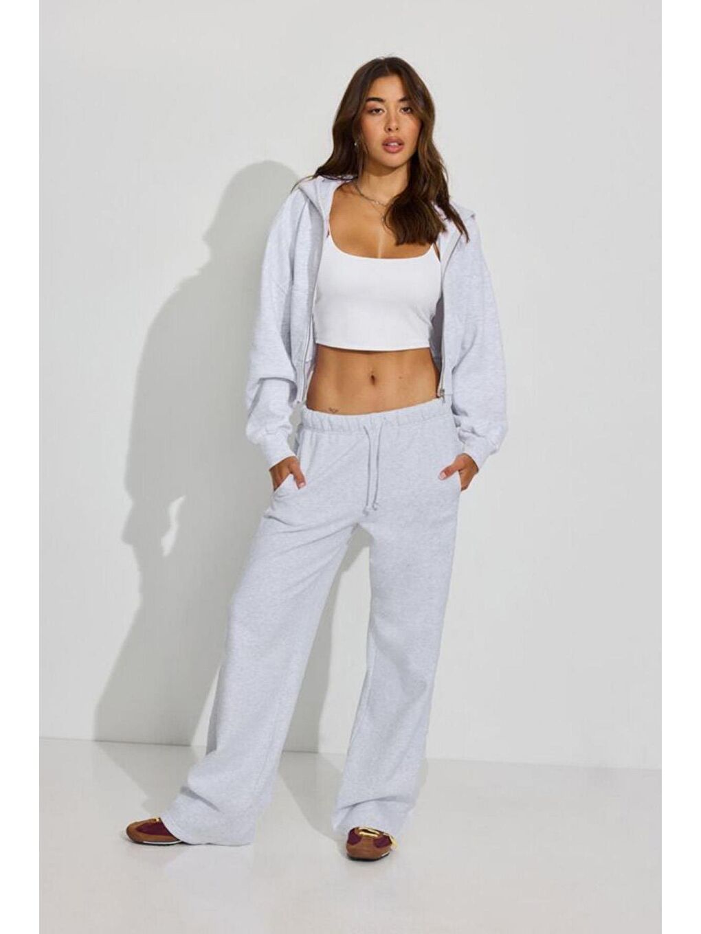 Gri Bol Paça Kadın Eşofman Altı Mg2279-2