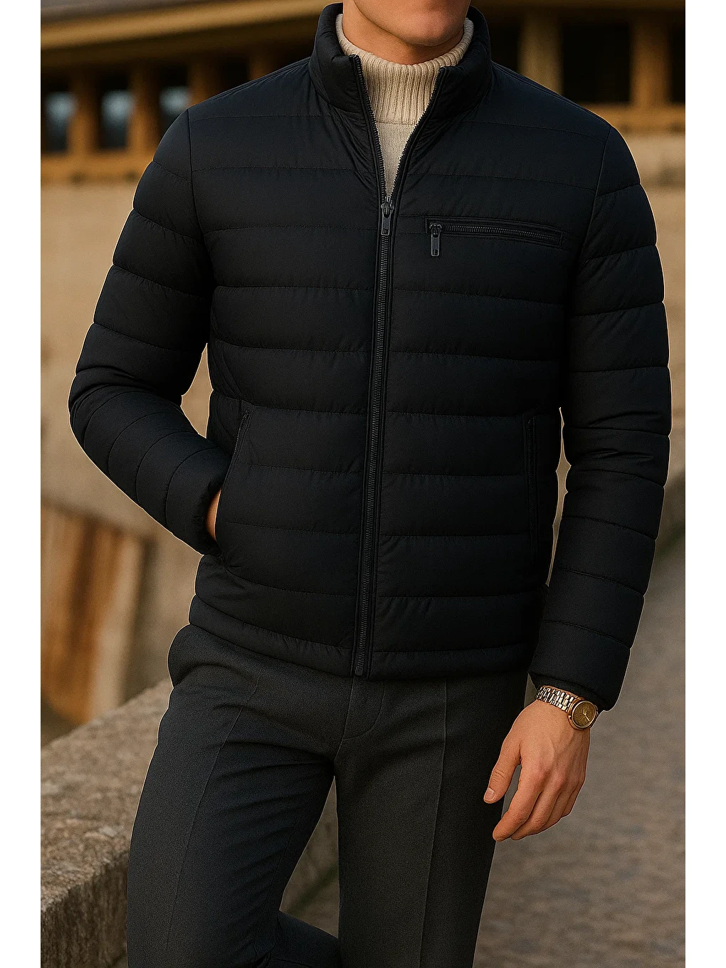 Erkek Kışlık Comfort Trend Günlük K.Lacivert Şişme Mont-3