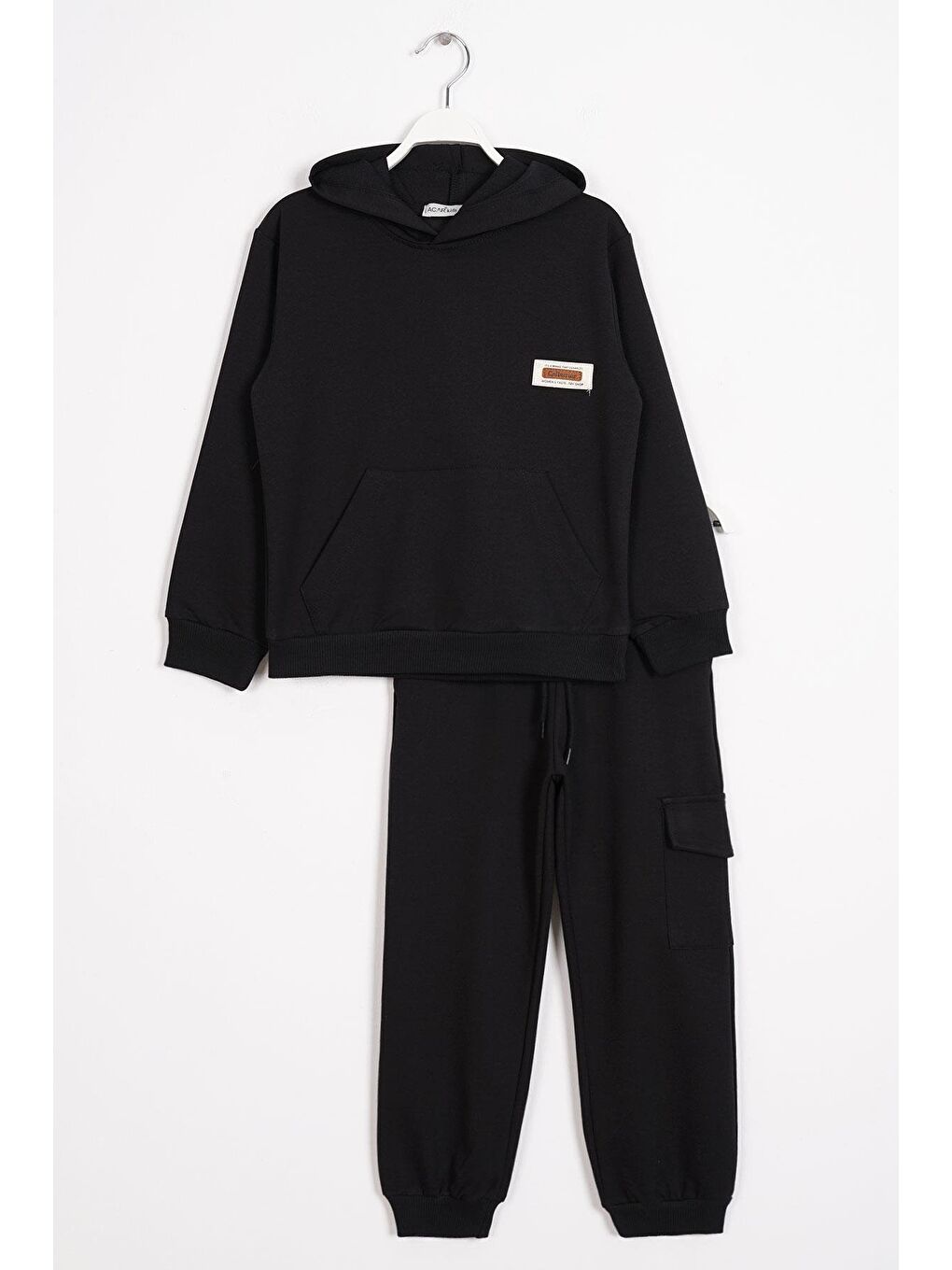 Kapüşonlu Kargo Cepli Haki Renk Erkek Çocuk Eşofman Takım