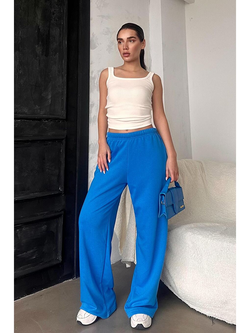 Mavi Saks Bol Paça Kadın Eşofman Altı Mg2279-1