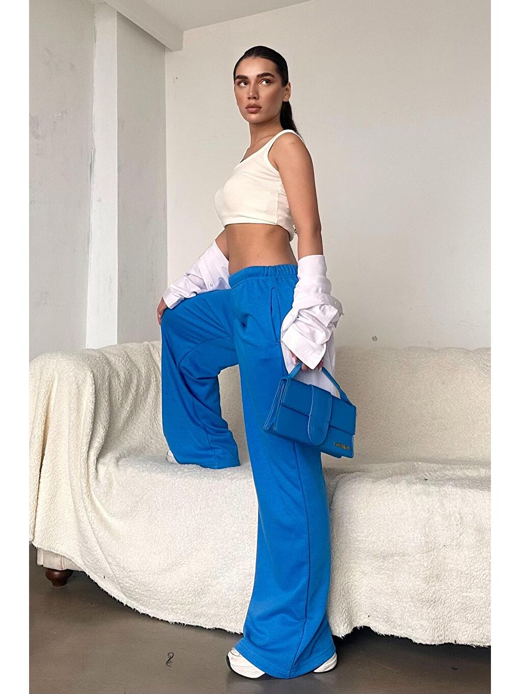 Mavi Saks Bol Paça Kadın Eşofman Altı Mg2279-2