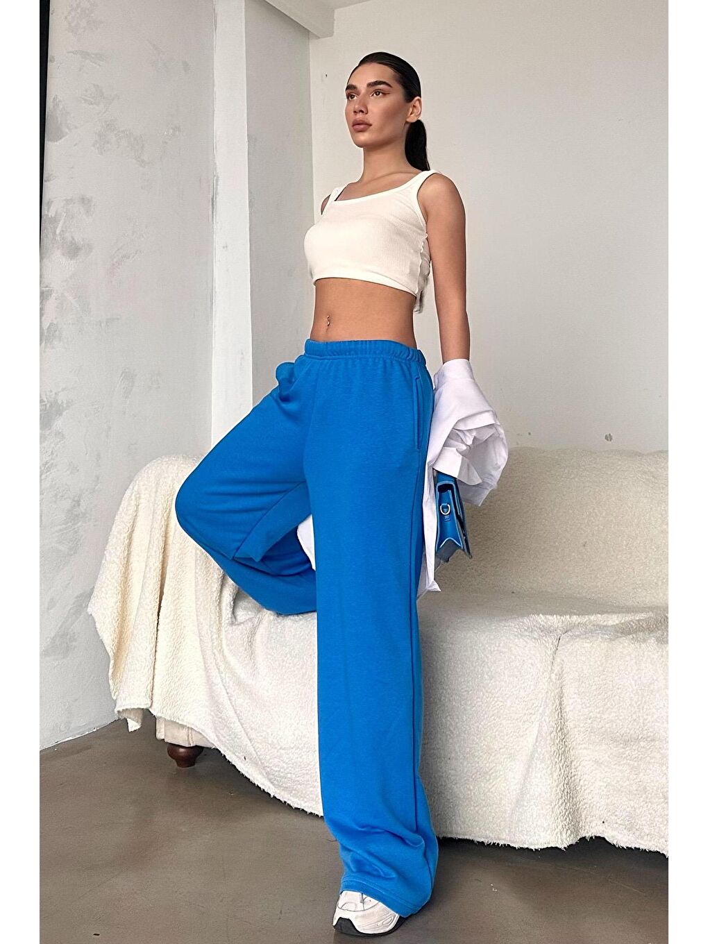 Mavi Saks Bol Paça Kadın Eşofman Altı Mg2279-4