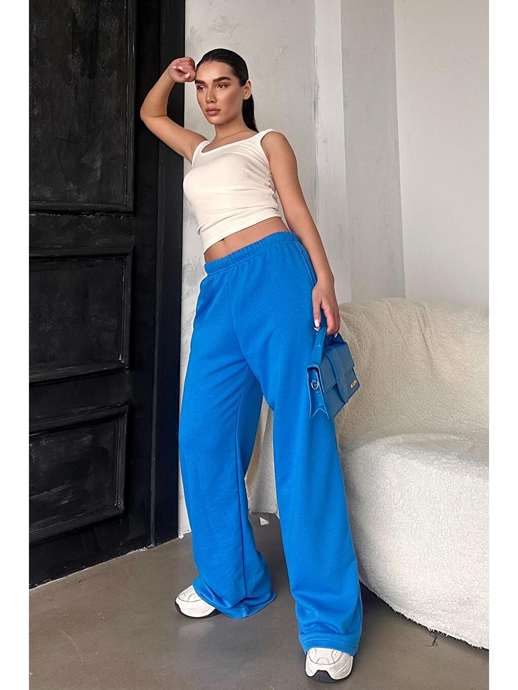 Mavi Saks Bol Paça Kadın Eşofman Altı Mg2279-5