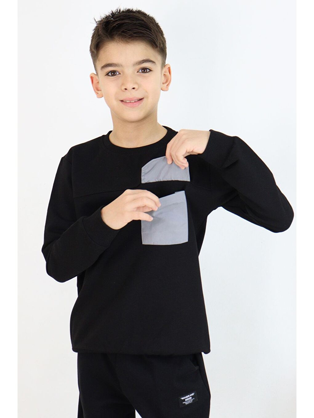 Erkek Çocuk Sweatshirt Kapaklı Cep Detaylı Siyah (6-12 Yaş)-3