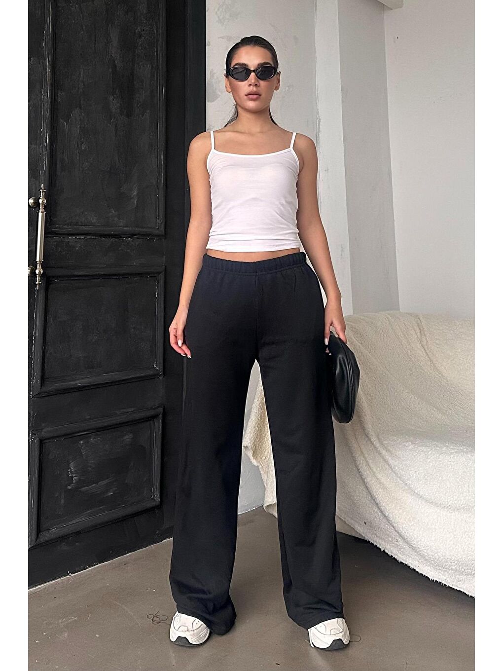 Siyah Bol Paça Kadın Eşofman Altı Mg2279-1