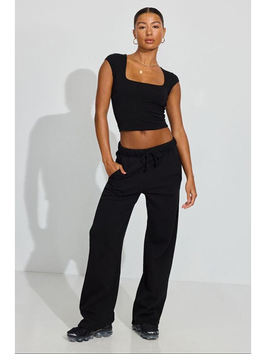 Siyah Bol Paça Kadın Eşofman Altı Mg2279-5