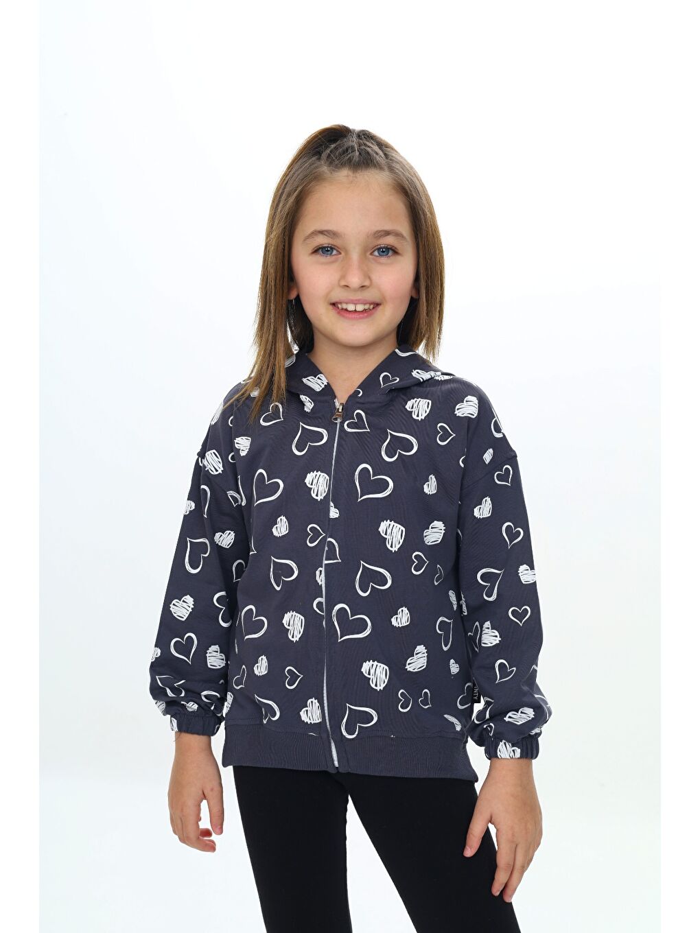 Antrasit Kız Çocuk Kapüşonlu Hırka