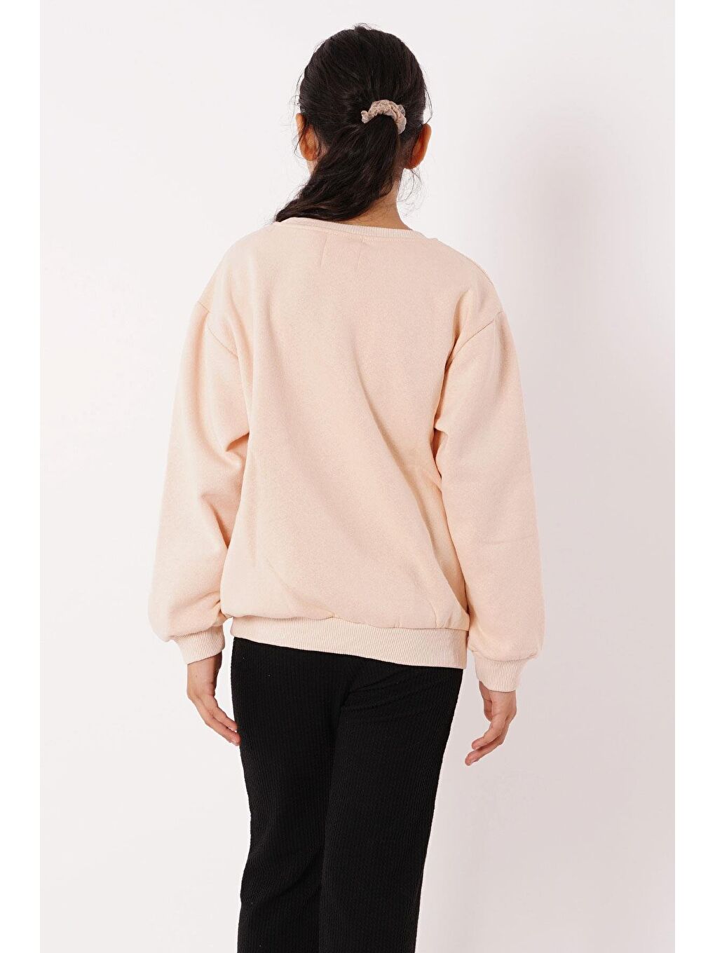 Bisiklet Yaka Uzun Kol Calıfornıa Yazı Baskılı Bej Renk Kız Çocuk Sweatshirt-5