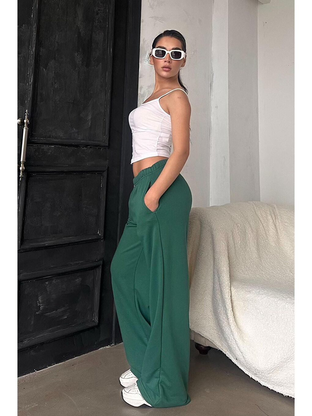 Yeşil Haki Bol Paça Kadın Eşofman Altı Mg2279-1