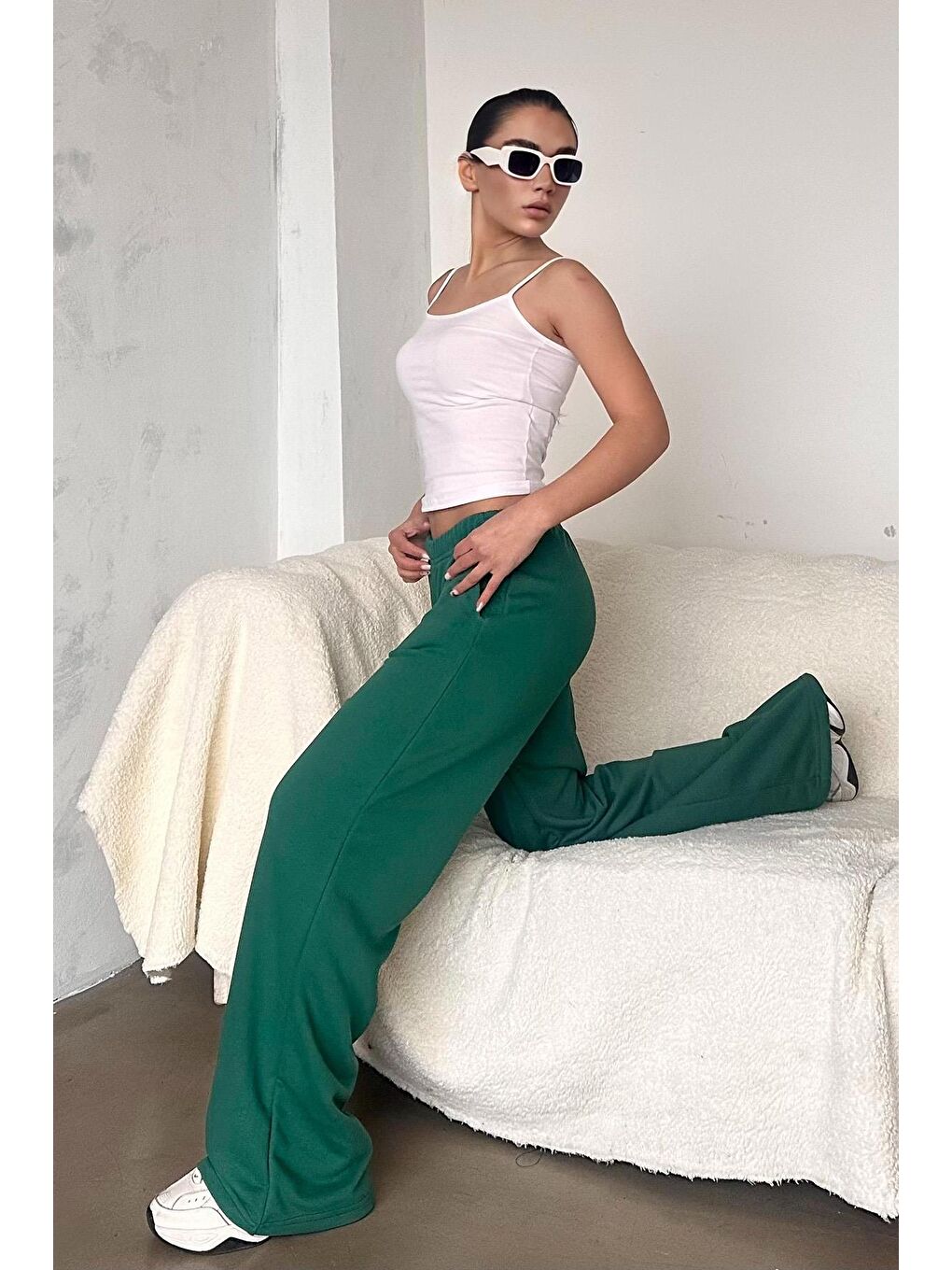 Yeşil Haki Bol Paça Kadın Eşofman Altı Mg2279-4