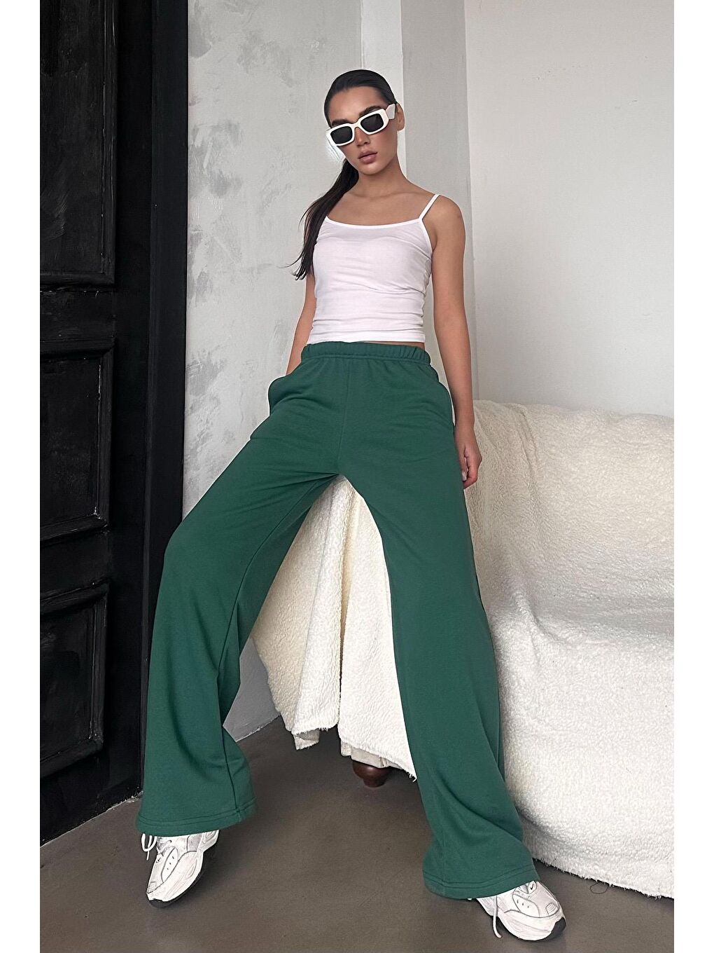 Yeşil Haki Bol Paça Kadın Eşofman Altı Mg2279-5