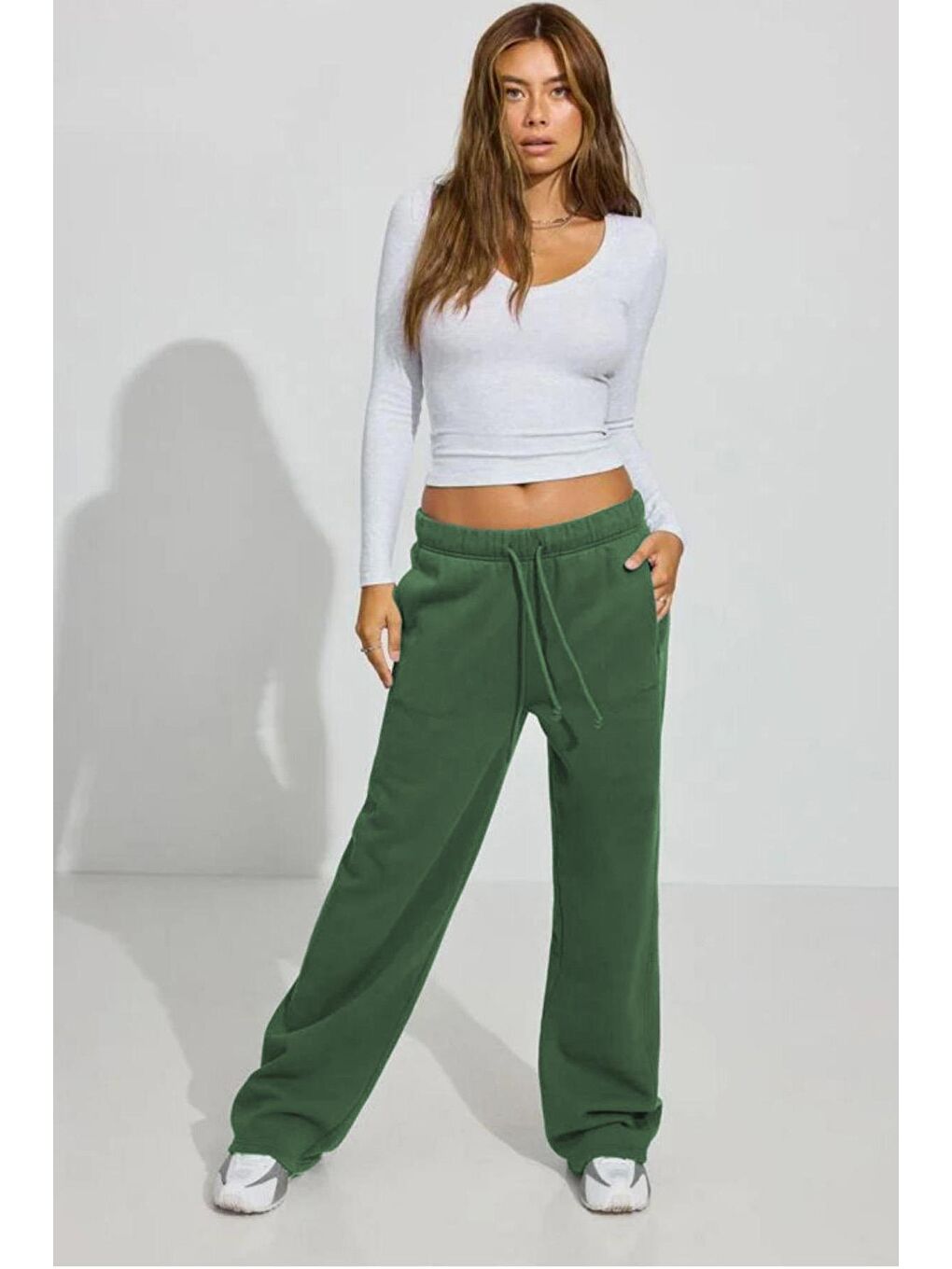 Yeşil Haki Bol Paça Kadın Eşofman Altı Mg2279-6