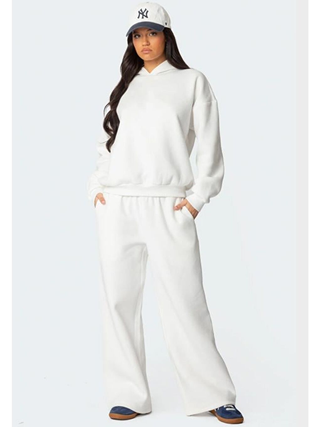 Beyaz Bol Paça Kadın Eşofman Altı Mg2279-5