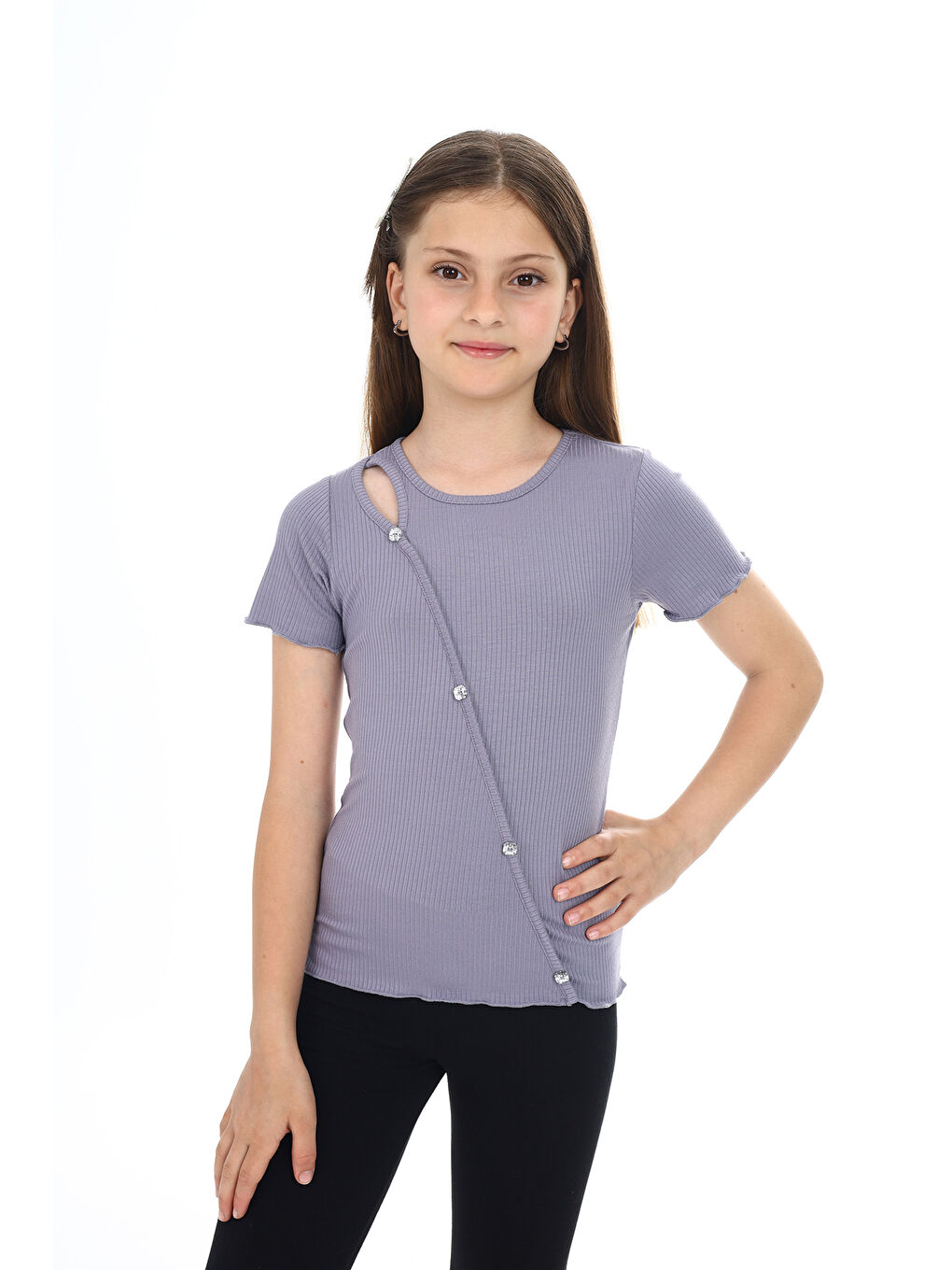 Gri Kız Çocuk Okul Tişört