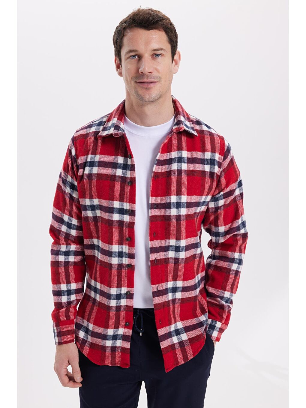 Karışık Erkek Slim Fit Dar Kesim Kareli Kışlık Oduncu Gömlek