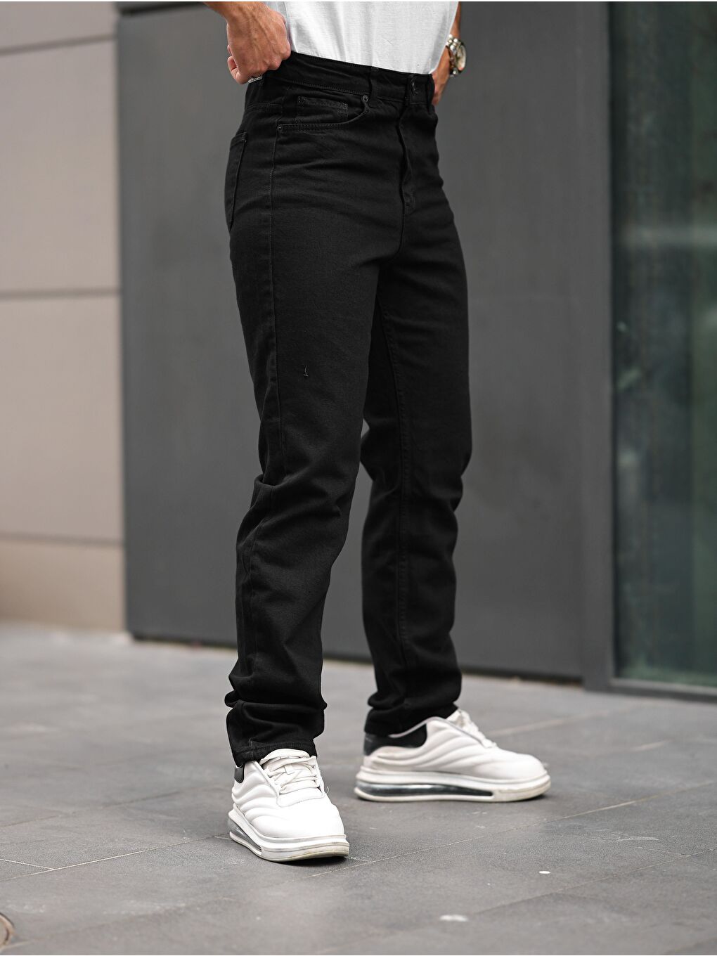 Siyah Erkek BAGGY Salaş Bol ve Rahat Kalıp Jeans Pantolon-1