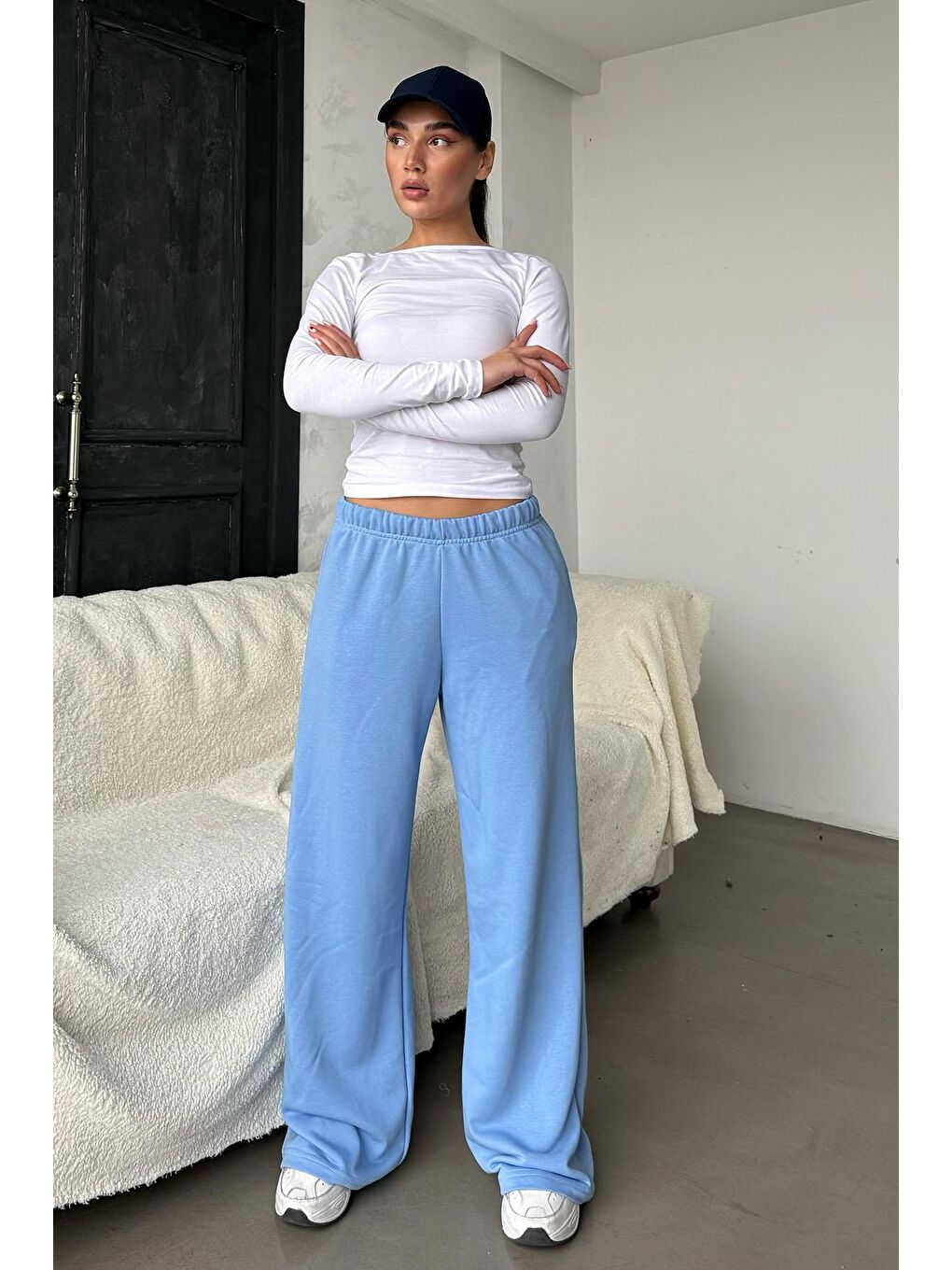 Mavi Bol Paça Kadın Eşofman Altı Mg2279-1