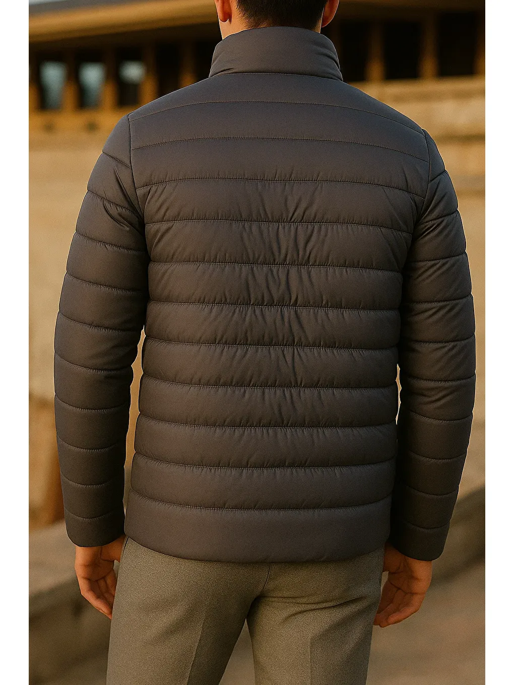 Gri Erkek Kışlık Comfort Trend Günlük Füme Şişme Mont-4